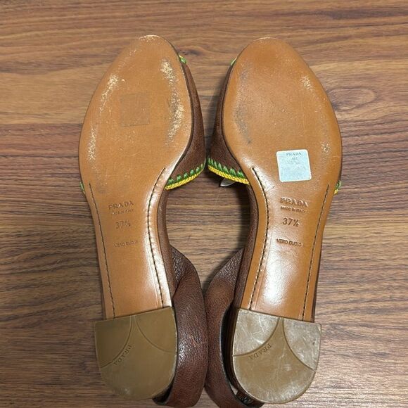 Vintage Prada Brown Flat Leather Sling Back Open Toe Shoes. Size 7.5. - Picture 6 of 6